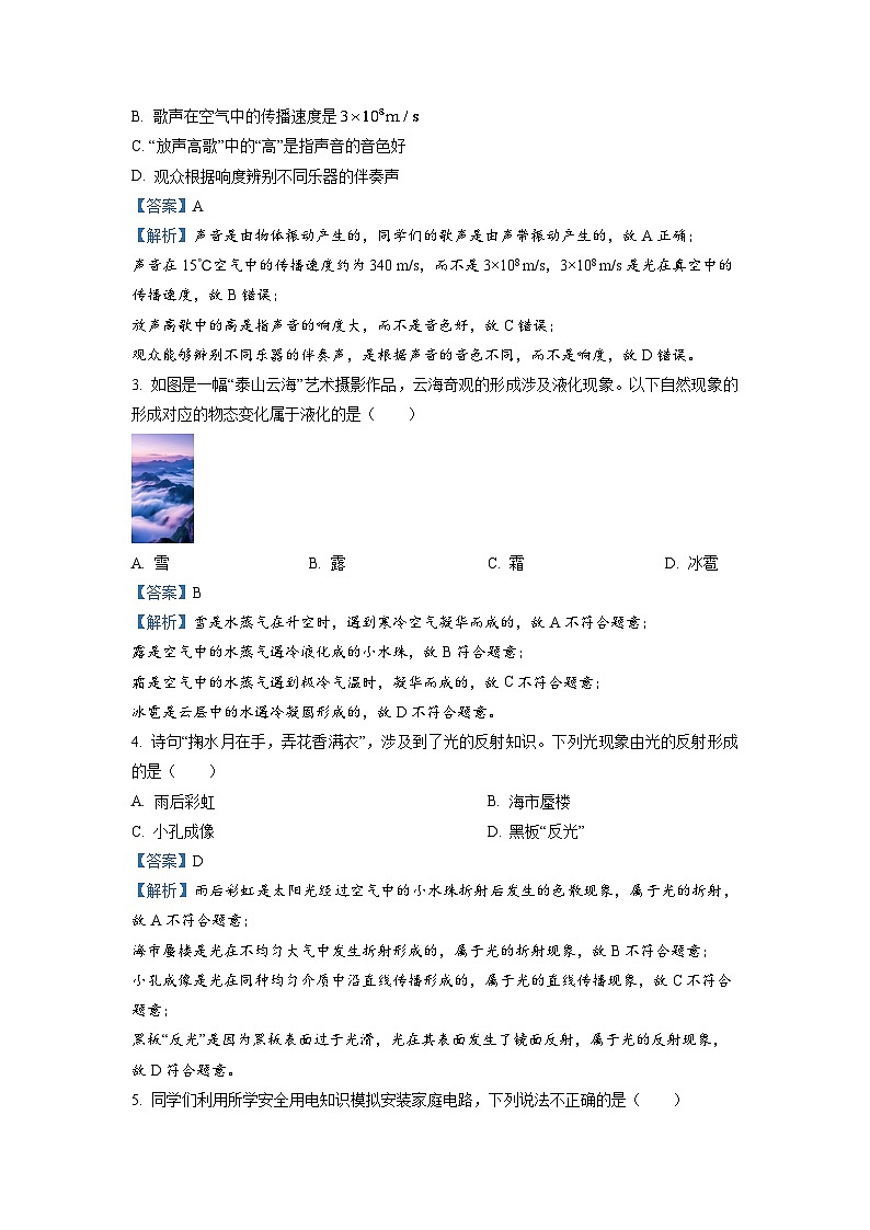 2025年山东省泰安市初中学业水平考试(解析版)物理试卷第2页