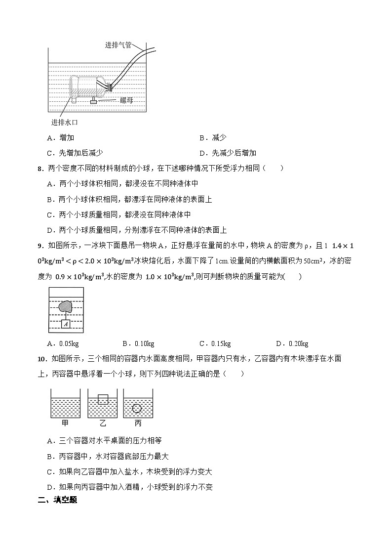 9.4物体的浮与沉同步练习 沪科版物理八年级全一册第3页