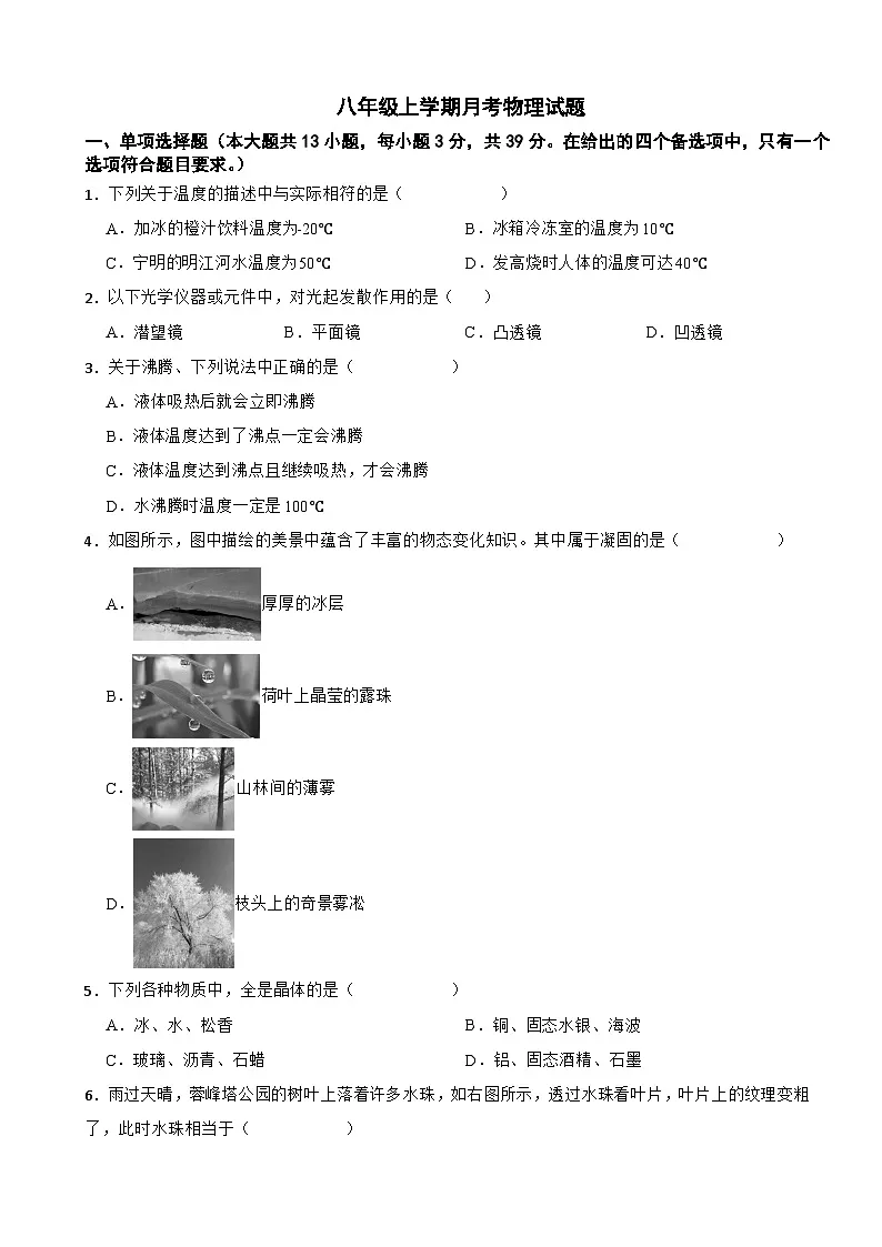 广西壮族自治区崇左市2025年八年级上学期月考物理试题附答案第1页