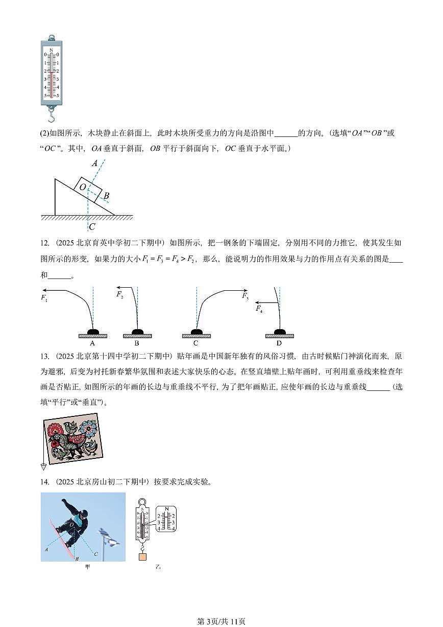2025北京重点校初二（下）期中物理汇编(试题)：物体间的相互作用章节综合（北师大课改版）（填空题） 有答案解析第3页