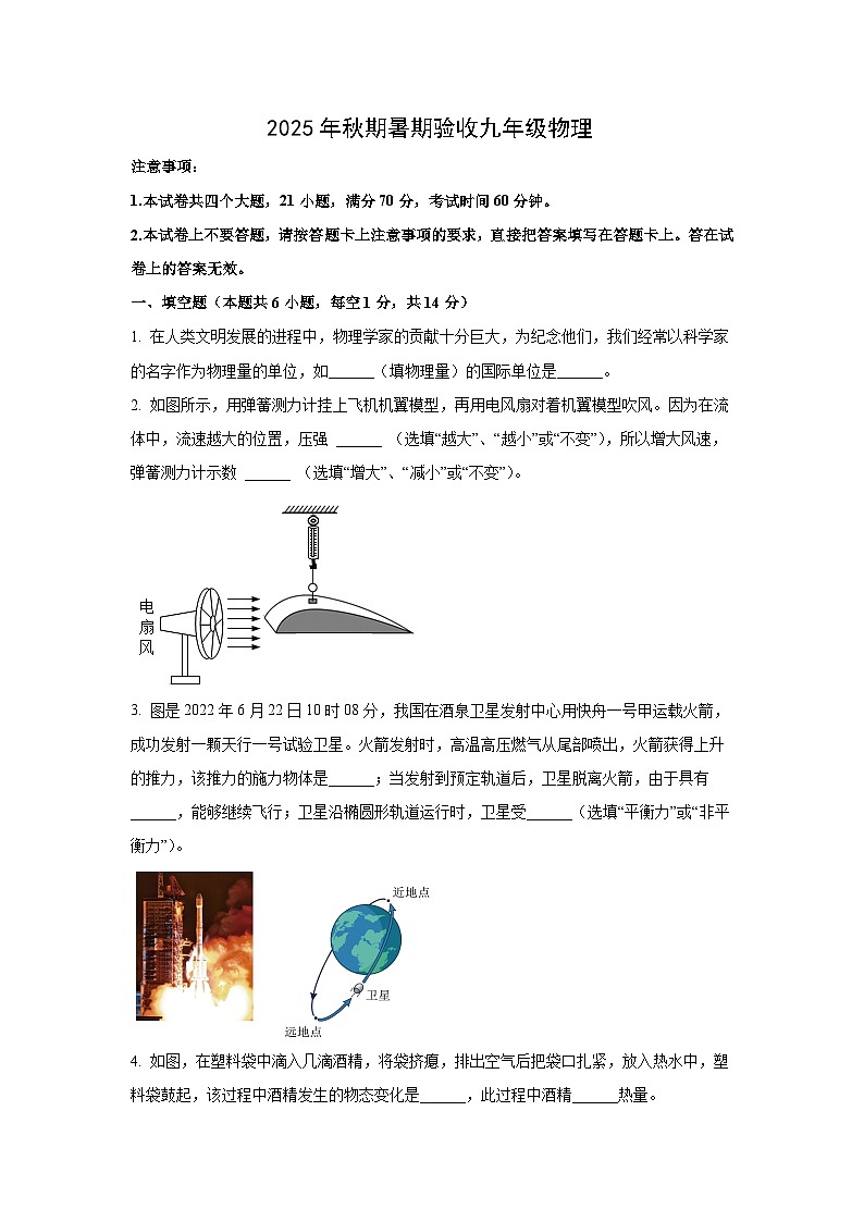 河南省南阳市桐柏县2025-2026学年九年级上学期开学考试物理物理试卷（学生版）第1页