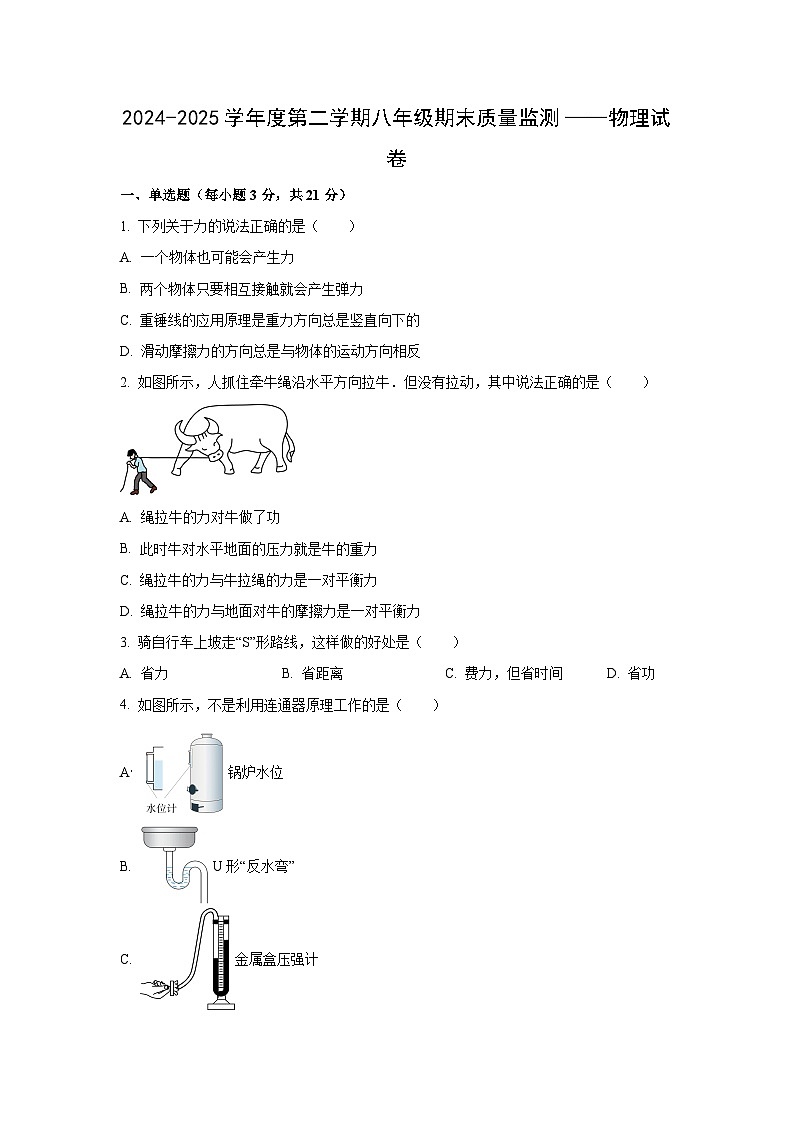 广东省梅州市兴宁市2024-2025学年八年级下学期期末物理试卷（学生版）第1页