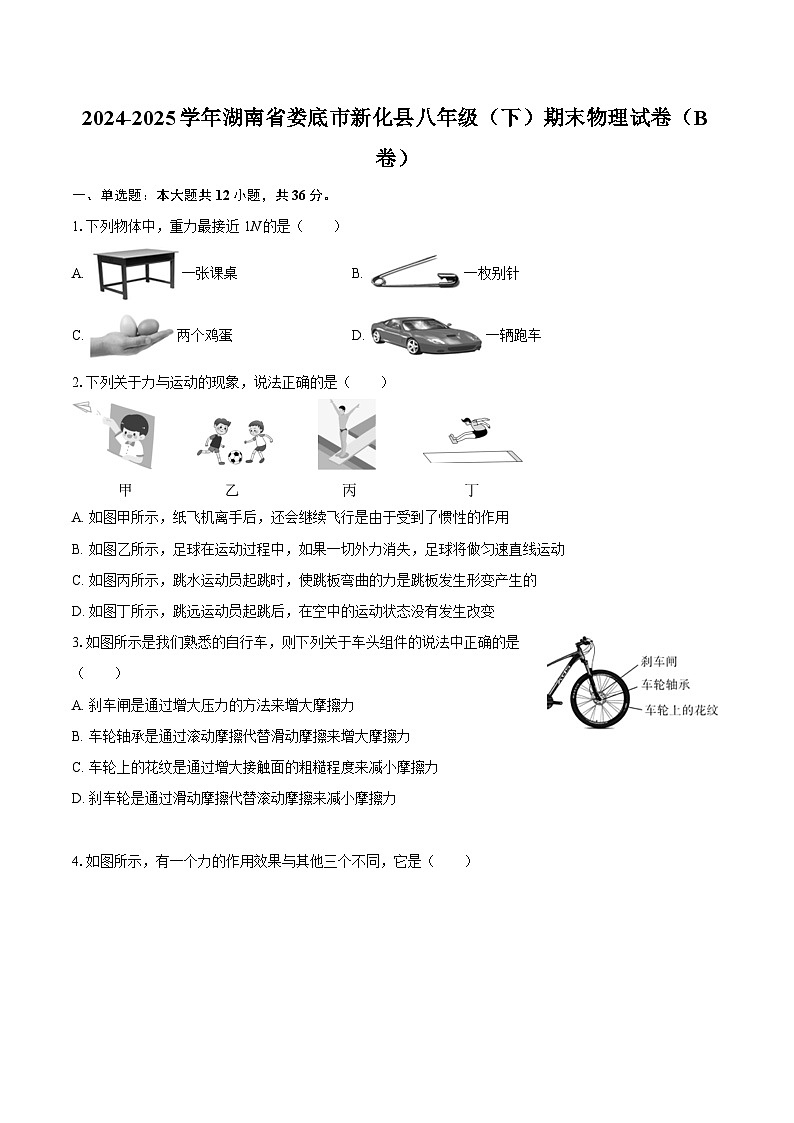 2024-2025学年湖南省娄底市新化县八年级（下）期末物理试卷（B卷）-自定义类型第1页