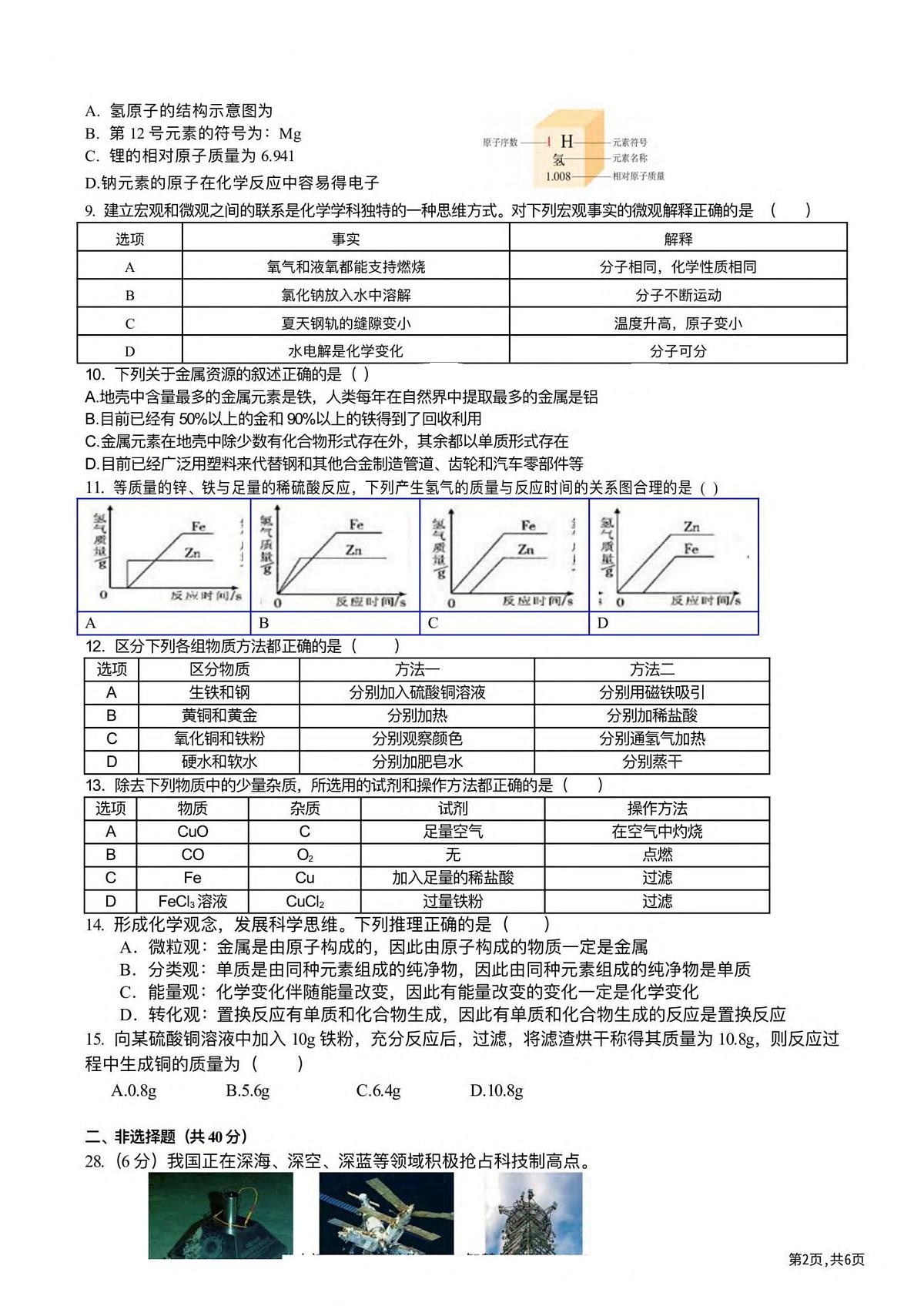 黑龙江省哈尔滨市第四十九中学校2024—2025学年上学期九年级开学测试物理、化学综合试卷第2页