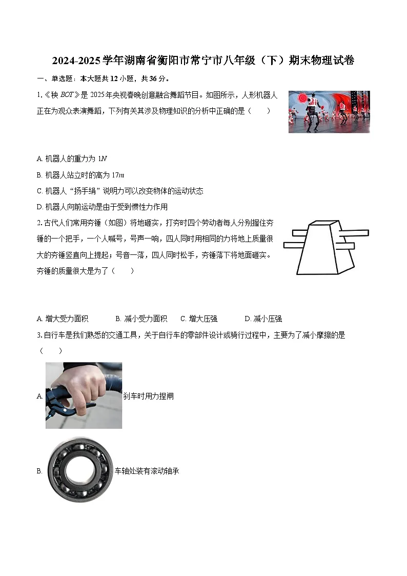 2024-2025学年湖南省衡阳市常宁市八年级（下）期末物理试卷-自定义类型第1页