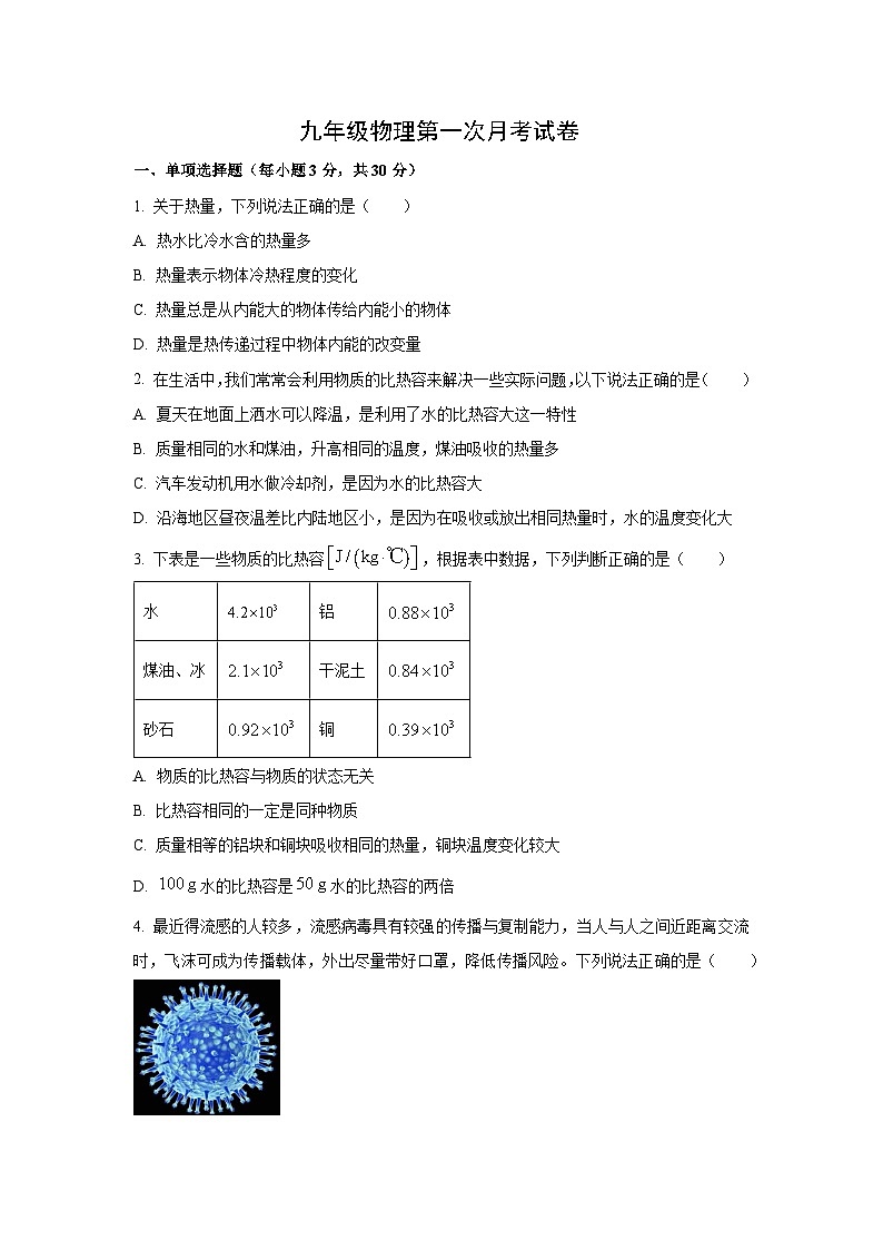 山西省忻州市部分学校2025-2026学年九年级上学期9月月考 物理试卷（学生版）第1页