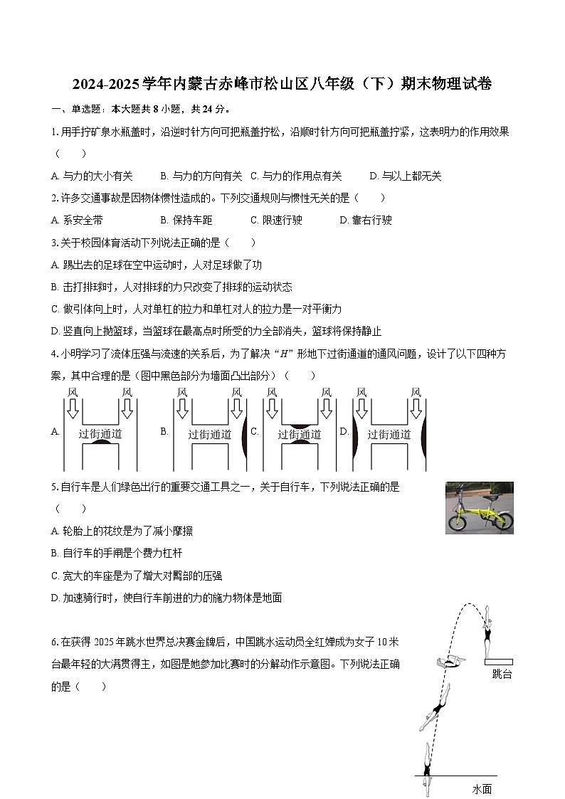2024-2025学年内蒙古赤峰市松山区八年级（下）期末物理试卷-自定义类型第1页