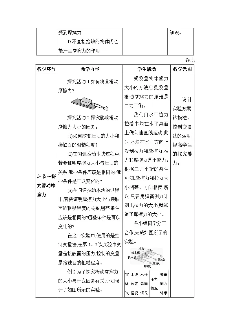 2026年春人教版八年级物理下册 第3节 摩擦力（教案）第3页