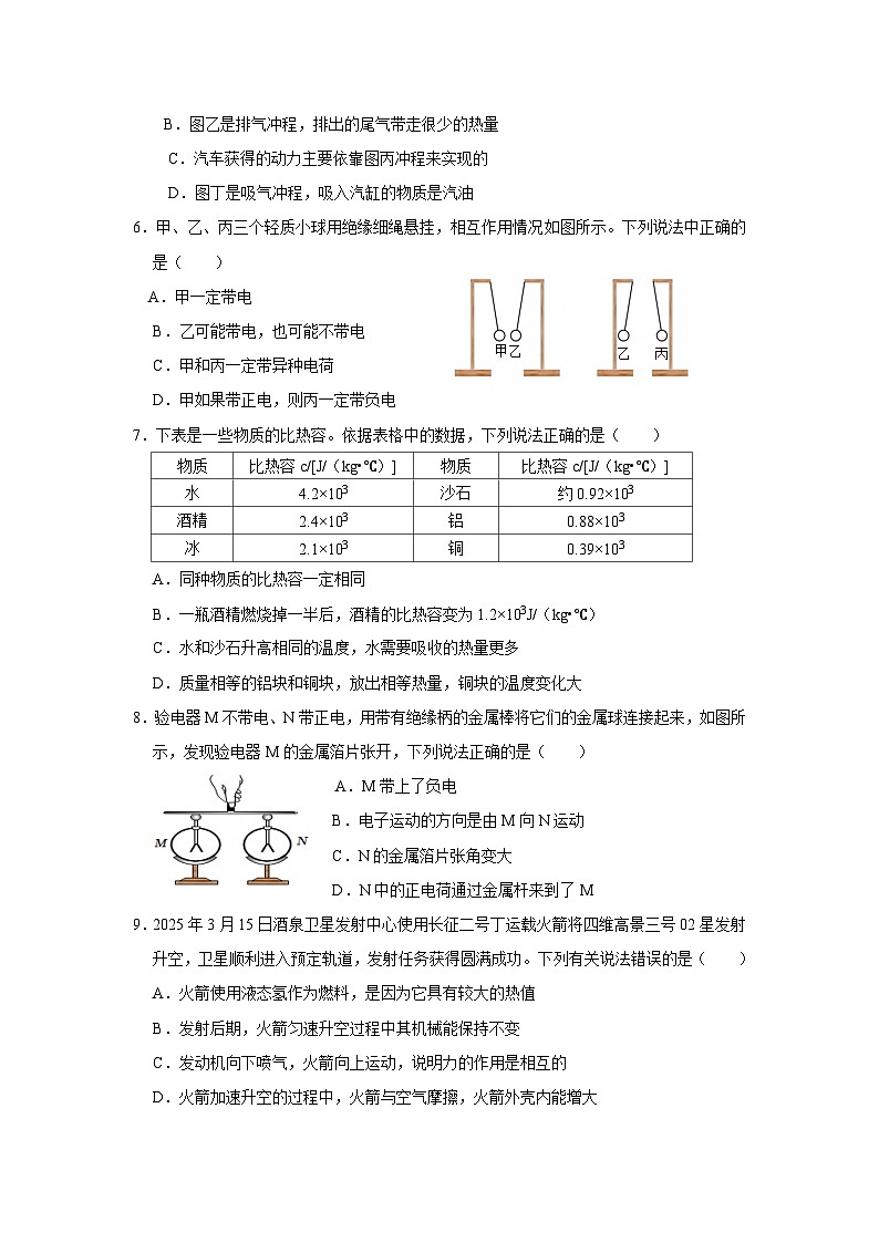 达州市第一中学2025年秋季九年级上期10月月考物理试卷（含参考答案）第2页