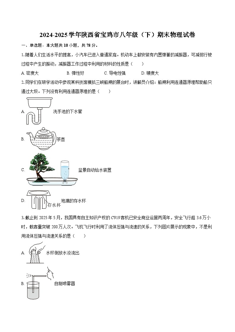 2024-2025学年陕西省宝鸡市八年级（下）期末物理试卷-自定义类型第1页