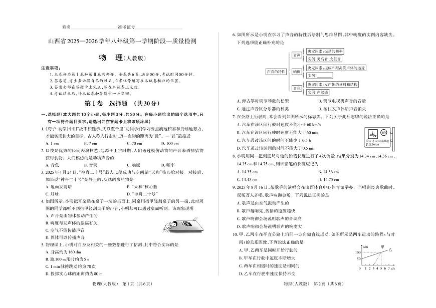 八年级物理（人教版）·试卷第1页