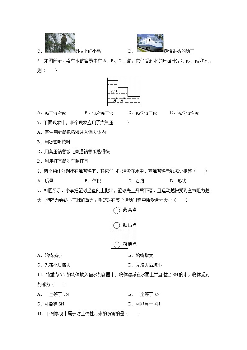 福建省泉州2023-2024学年八年级下学期期中物理试卷第2页