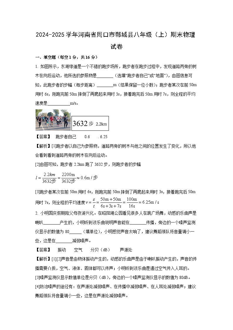 河南省周口市郸城县2024-2025学年八年级上学期期末考试物理试卷（解析版）第1页