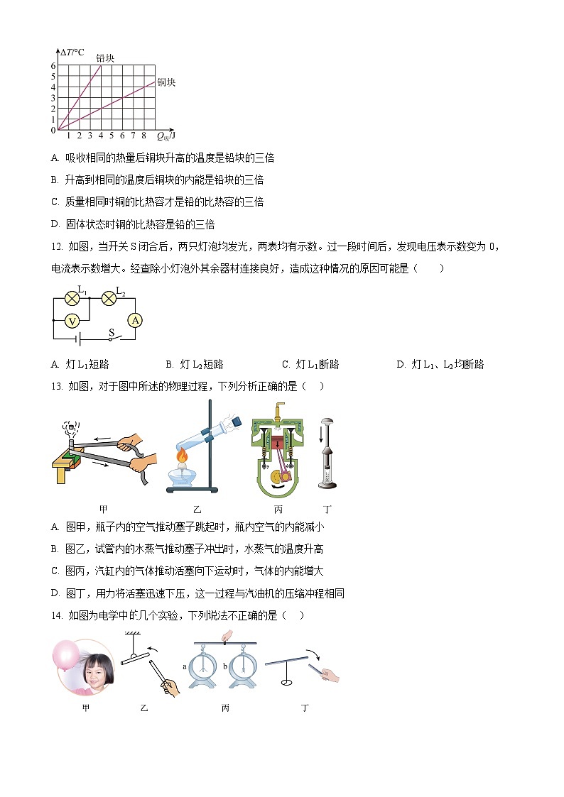 精品解析：江西省新余市第五中学2024-2025学年九年级上学期11月期中物理试题（原卷版）第3页