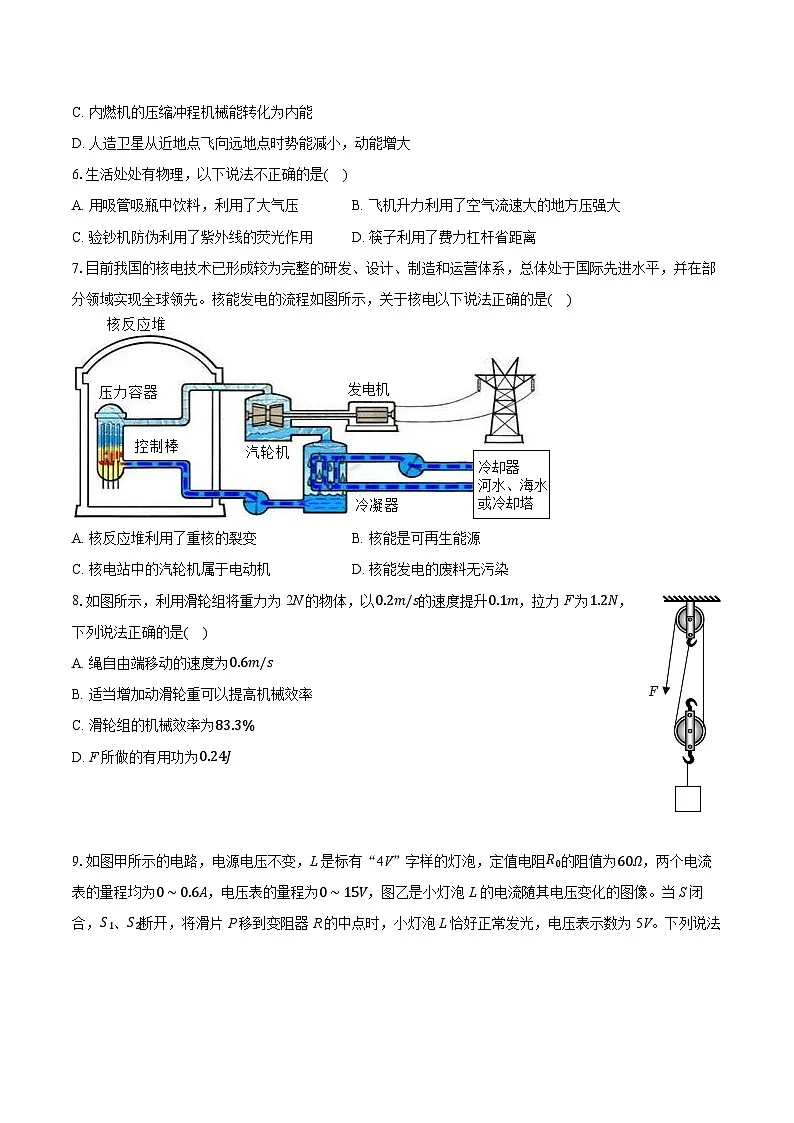 2025年河北省石家庄市第八十一中学中考物理模拟试卷 含答案第2页