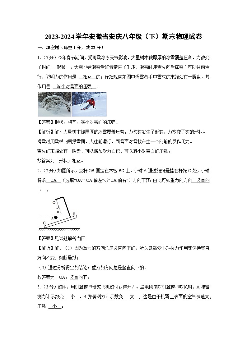 安徽省安庆市2023-2024学年八年级下学期物理期末考试物理试卷第1页