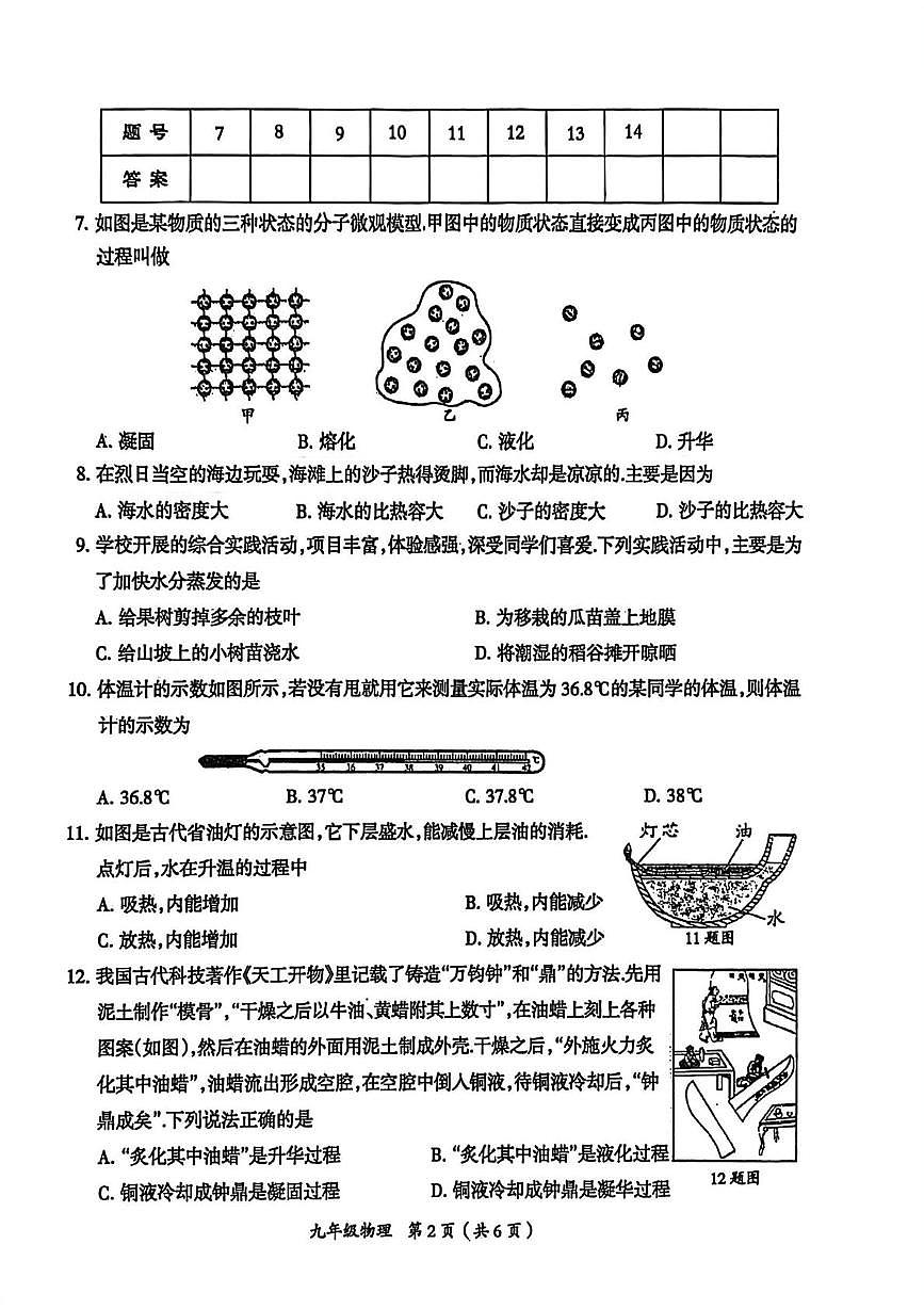 河南省周口市鹿邑县2025-2026学年上学期第一次教学测评九年级物理试题（月考）第2页