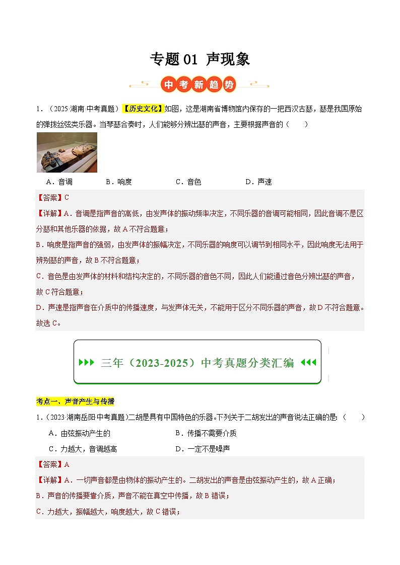 专题01 声现象（湖南专用）（解析版）第1页