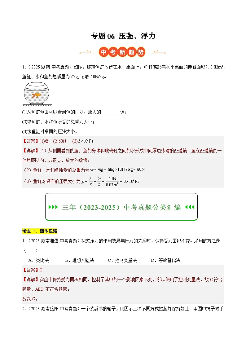 专题06 压强、浮力（湖南专用）（解析版）第1页