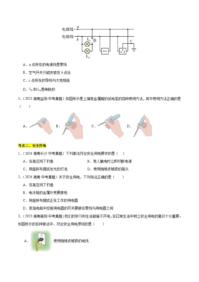 专题10 家庭电路、电与磁（湖南专用）（原卷版）第2页