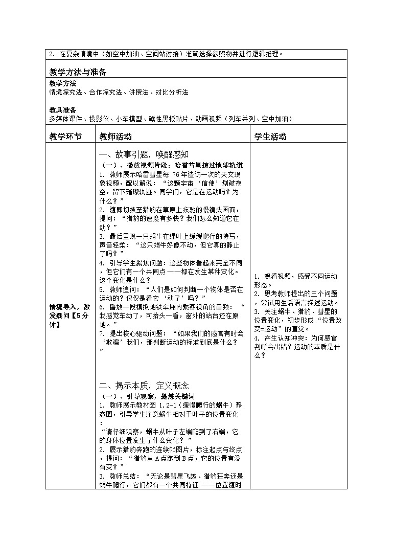 《第一章 机械运动：2 运动的描述》教学设计（表格版）-2025-2026学年人教版（2024）物理八年级上册第2页