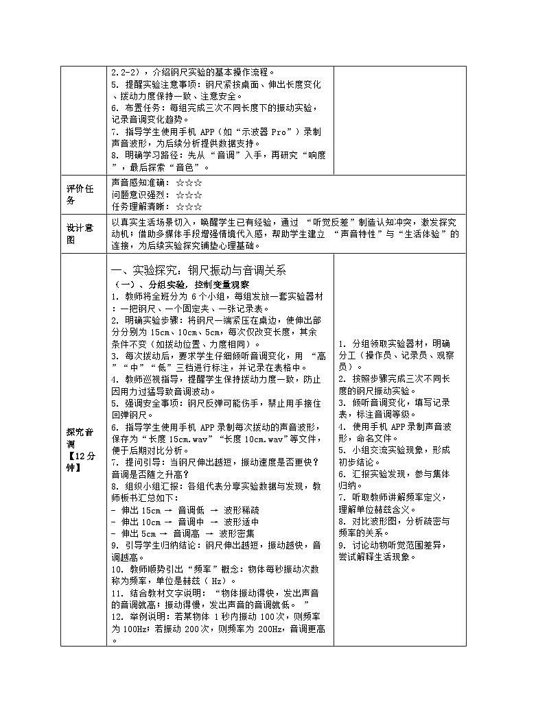 《第二章 声现象：2 声音的特性》教学设计（表格版）-2025-2026学年人教版（2024）物理八年级上册第3页