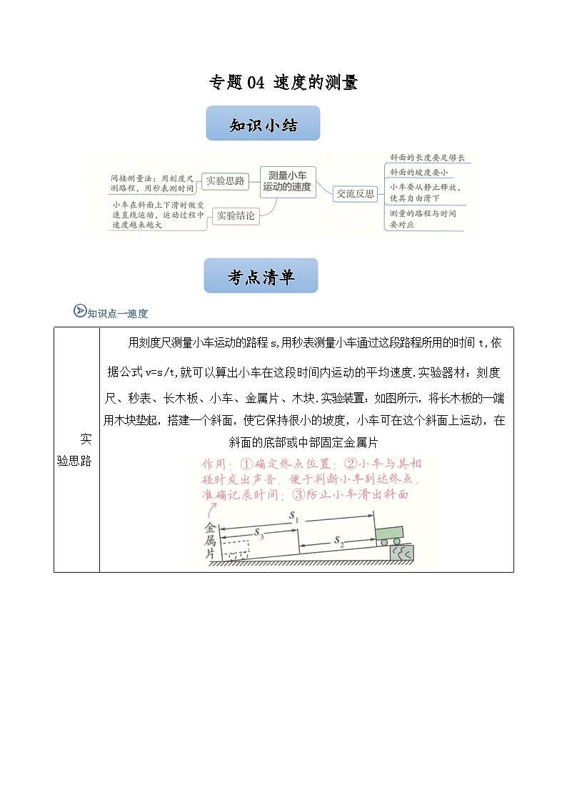 专题04 速度的测量（word）2025-2026学年八上物理人教版2024期中复习课件知识点+习题（解析版）第1页
