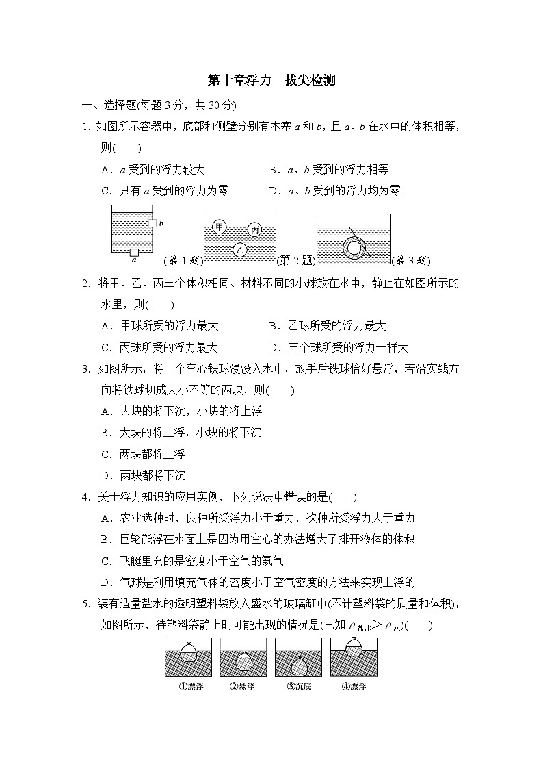 第十章浮力 拔尖检测（含答案）2025-2026学年人教版物理八年级下册第1页