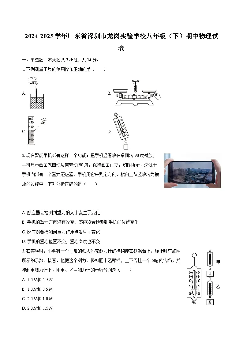 2024-2025学年广东省深圳市龙岗实验学校八年级（下）期中物理试卷-自定义类型第1页