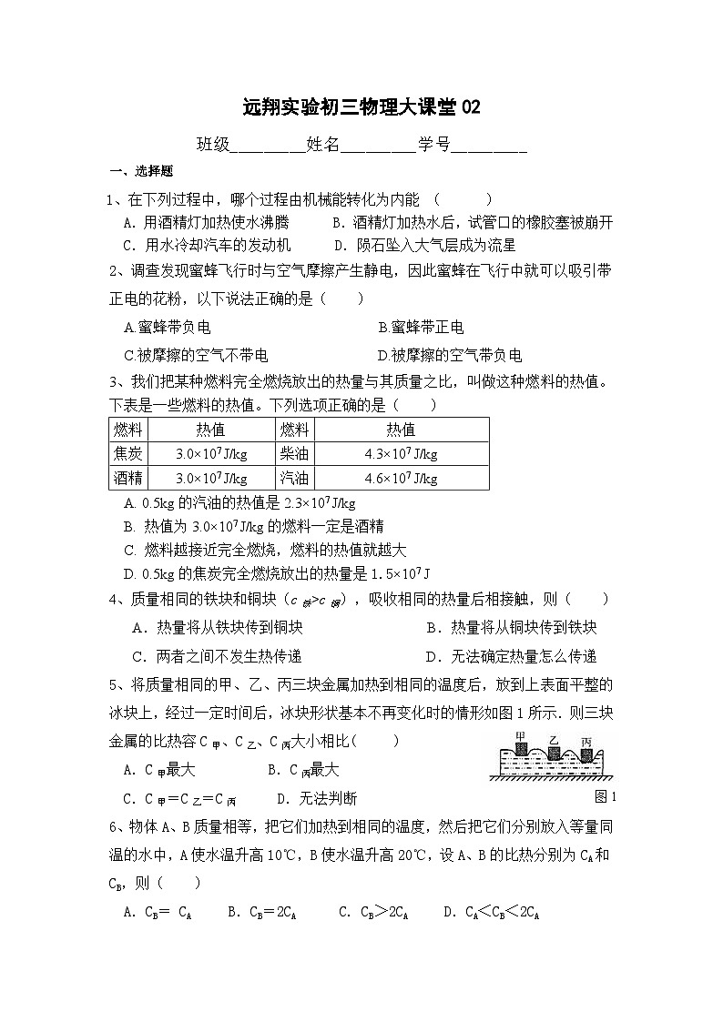 上海浦东新区民办远翔实验学校2025-2026学年九年级上学期10月测试物理试题（月考）第1页