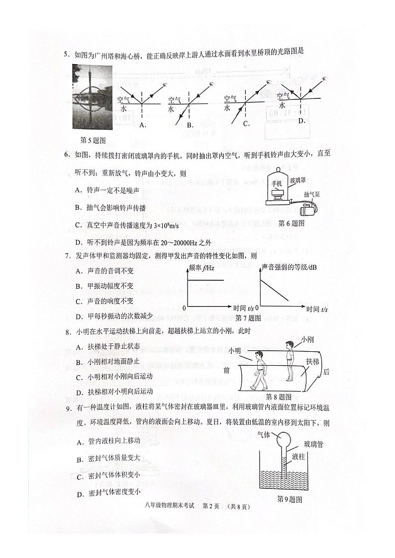 2023-2024学年八年级上学期天河区期末考试物理试题（含答案)第2页