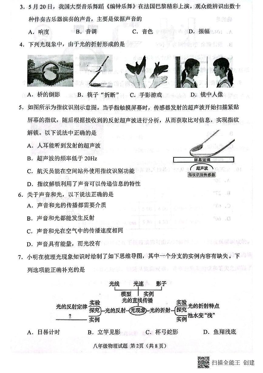 山东省济宁市邹城市2025-2026学年八年级上学期期中考试物理试题第2页