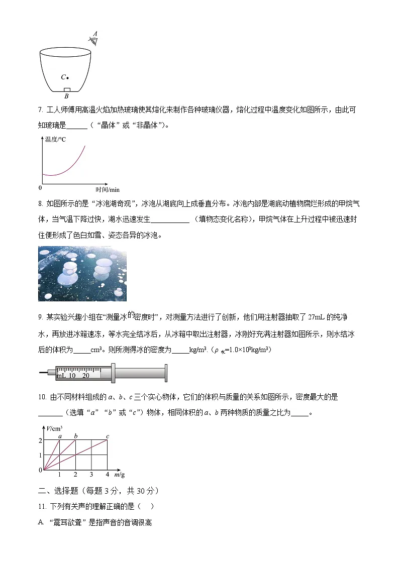 安徽省淮南市部分学校八年级上学期期末物理试题（原卷版）-A4第2页