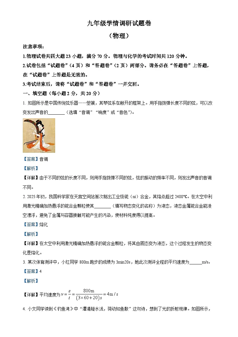 2025年安徽省合肥市经开区中考一模物理试题（解析版）-A4第1页