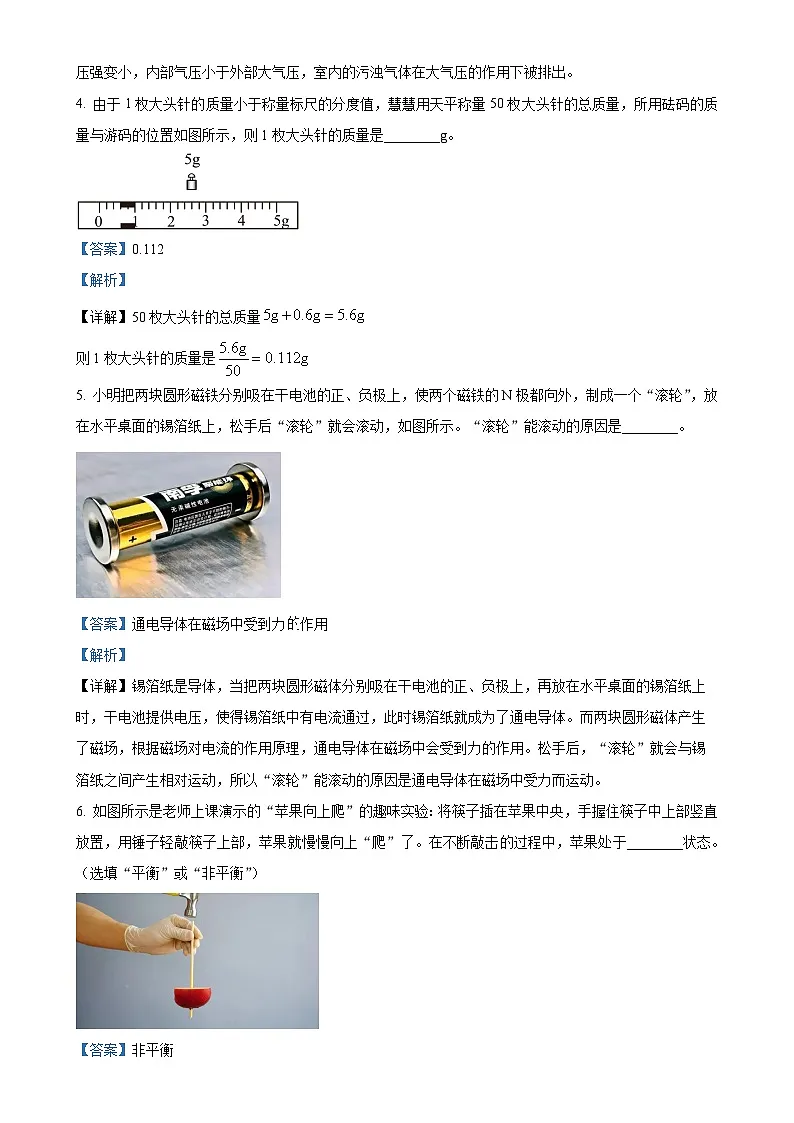 2025年安徽省合肥市蜀山区中考一模物理试题（解析版）-A4第2页