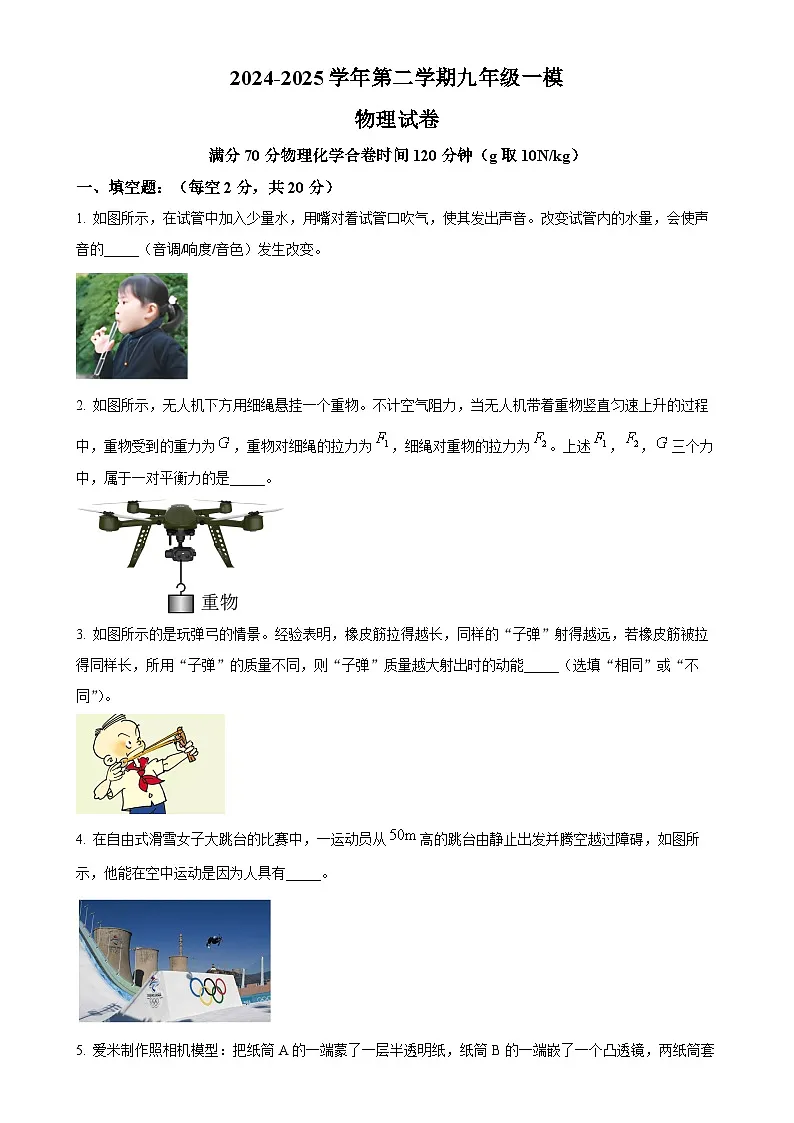 2025年安徽省合肥市庐阳区中考一模物理试题（原卷版）-A4第1页