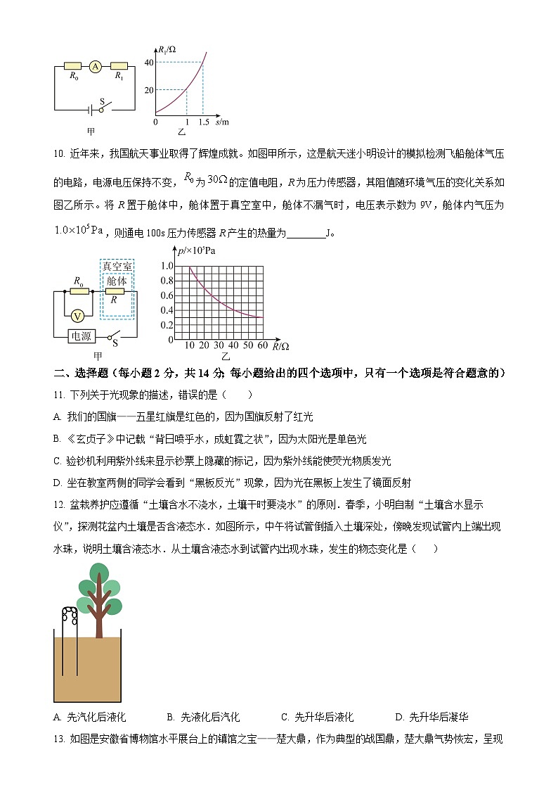 2025年安徽省合肥市蜀山区中考一模物理试题（原卷版）-A4第3页
