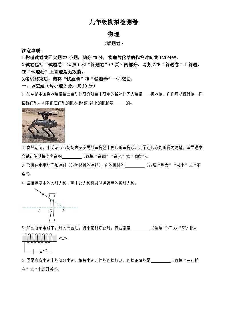2025年安徽省合肥市长丰县中考一模物理试题（原卷版）-A4第1页