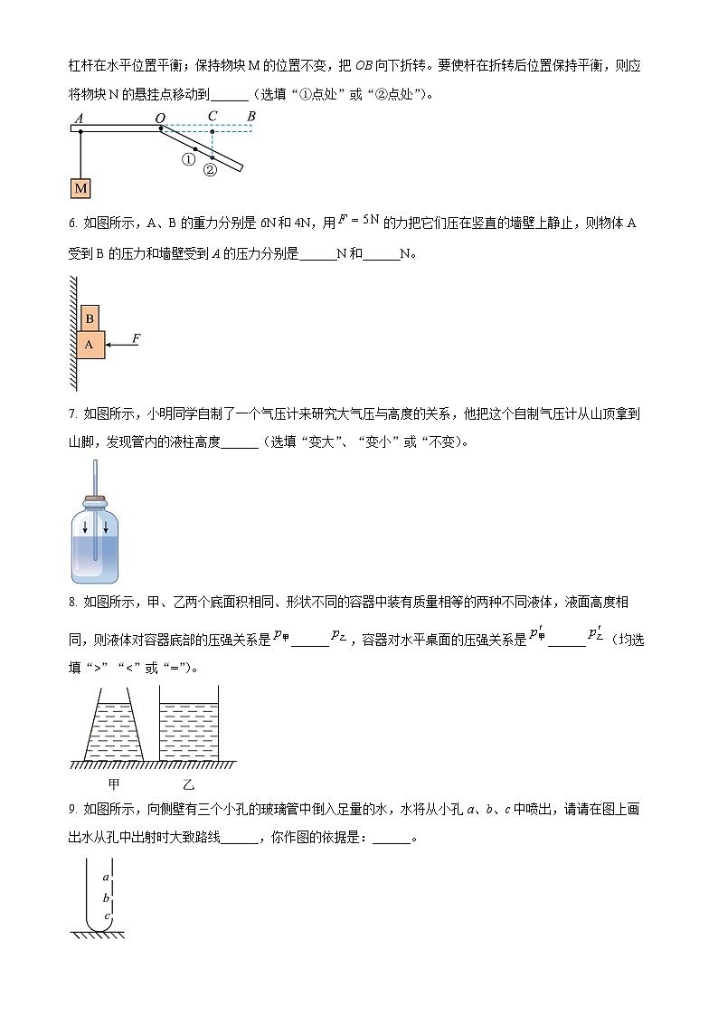 安徽省亳州市利辛县八年级下学期第三次月考物理试题（原卷版）-A4第2页