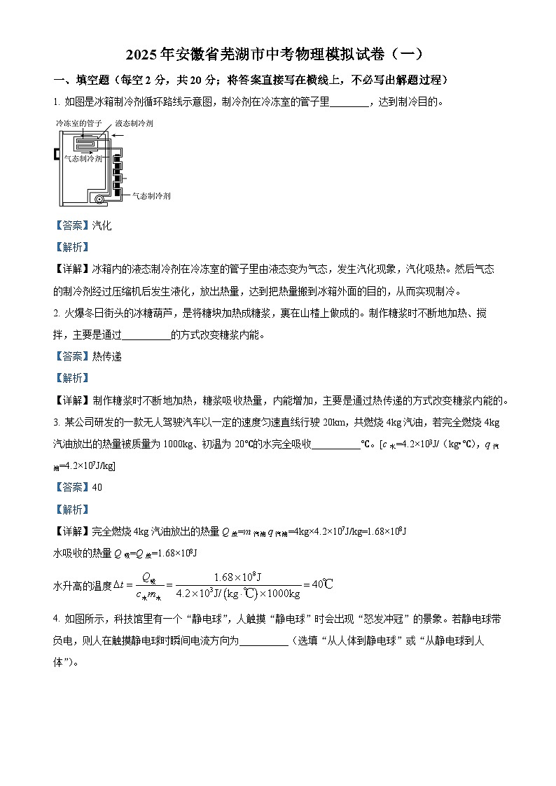 2025年安徽省芜湖市中考一模物理试题（解析版）-A4第1页