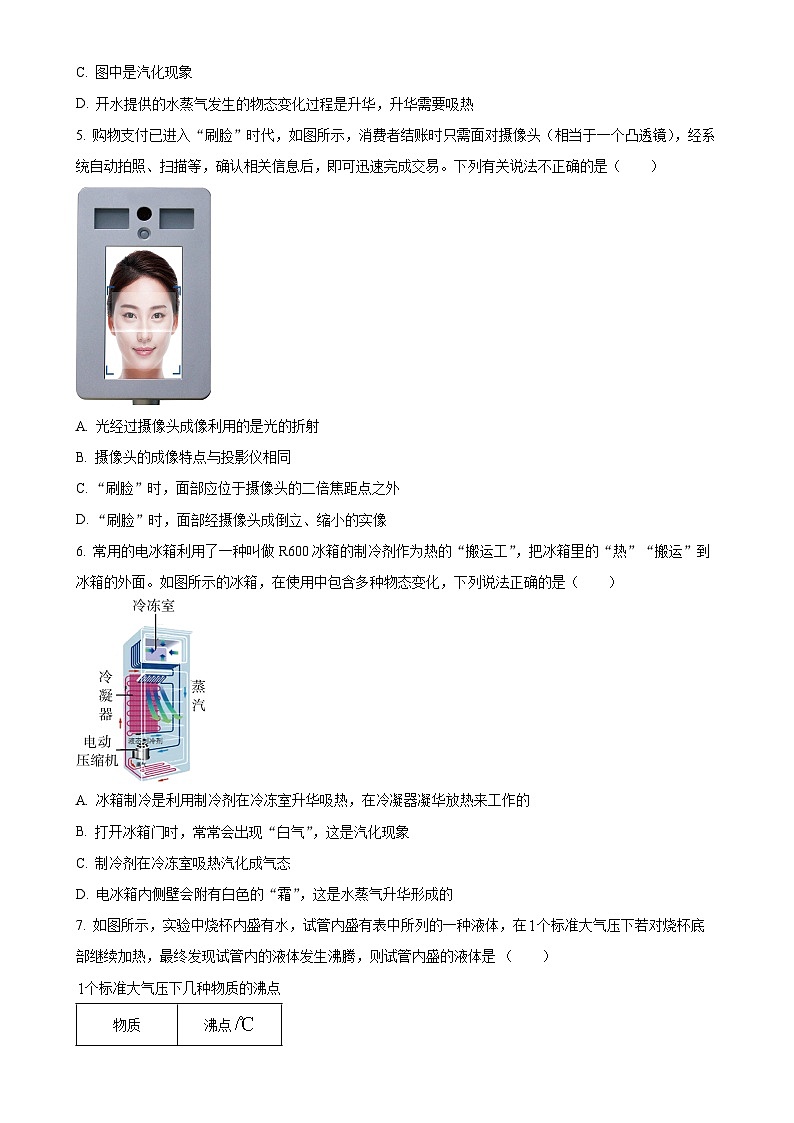 安徽省阜阳实验中学上学期八年级物理期中考试（原卷版）-A4第2页