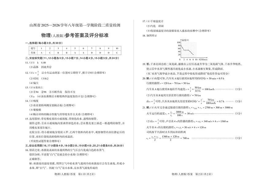 八年级物理（人教版）· 答案第1页