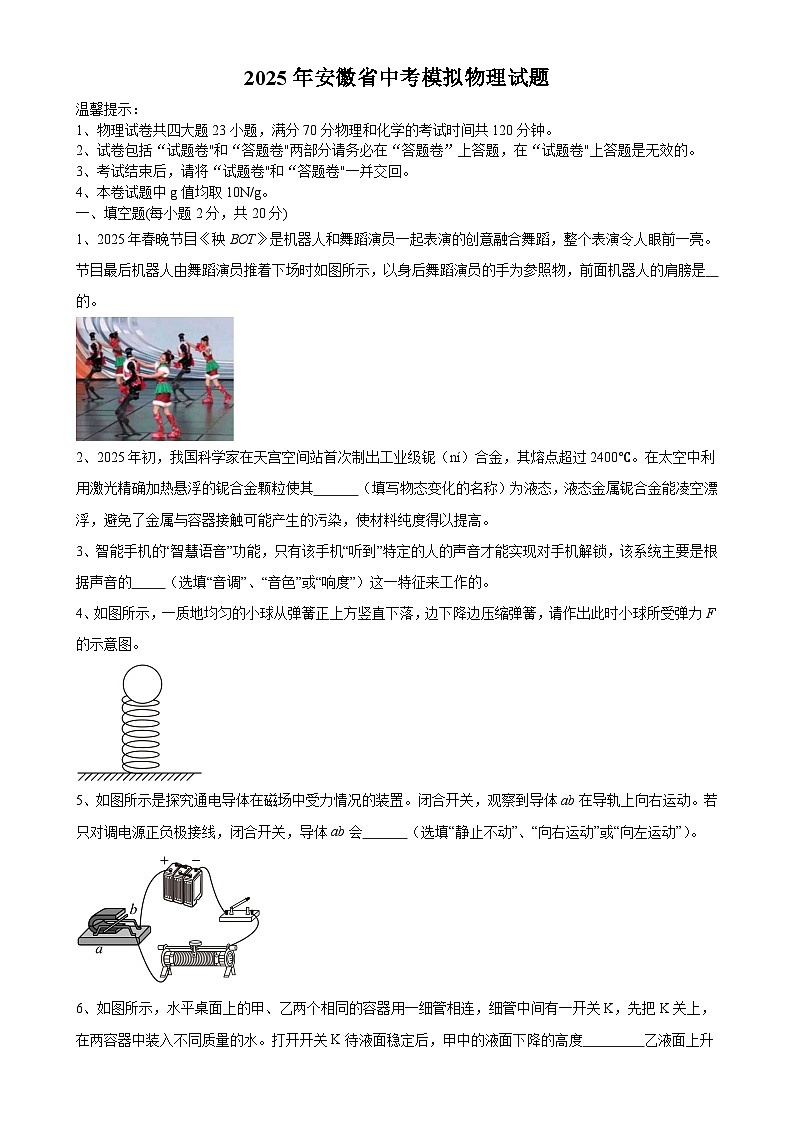 2025年安徽省中考模拟物理试题（练习卷）-A4第1页