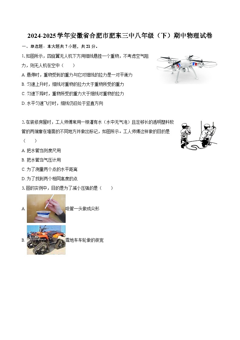 2024-2025学年安徽省合肥市肥东三中八年级（下）期中物理试卷-自定义类型第1页