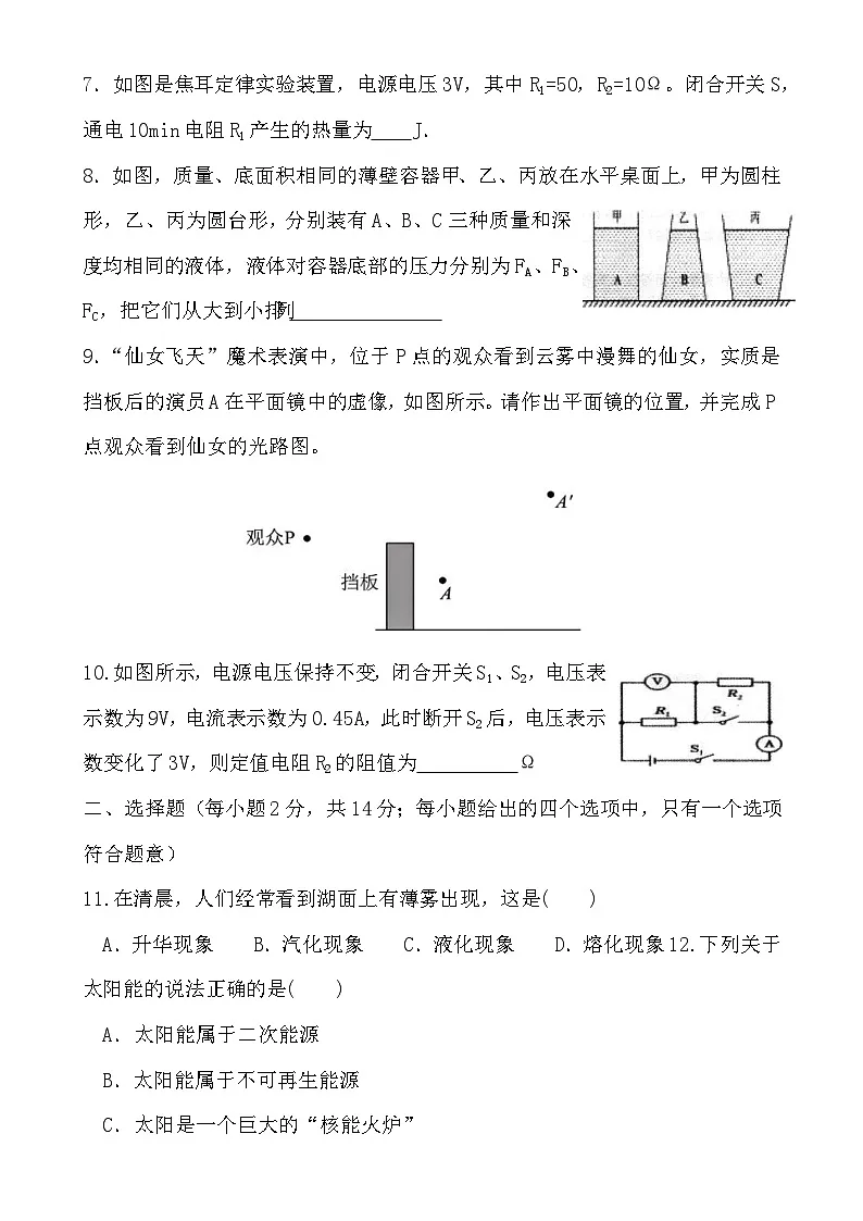 2025年安徽省淮北市濉溪县中考二模物理试题-A4第2页
