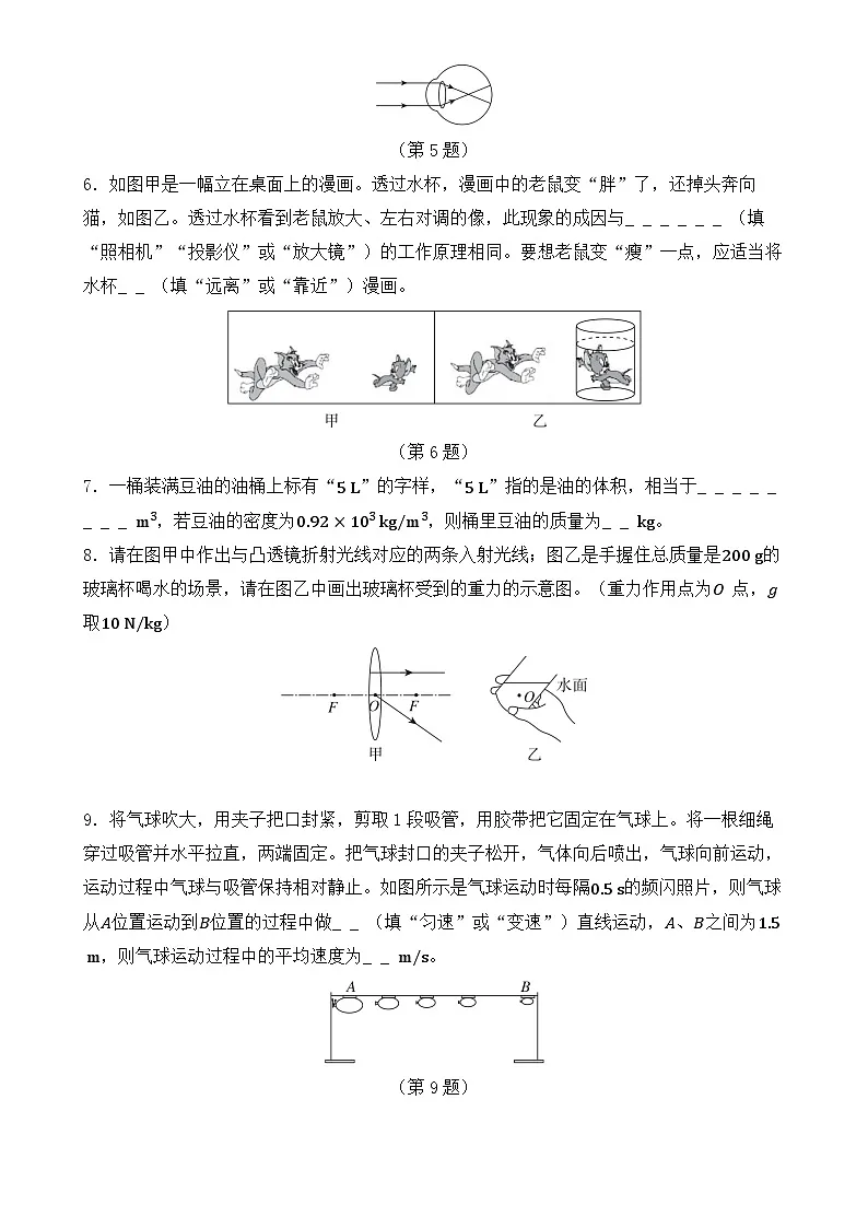 安徽省安庆市宿松县八年级上学期期末模拟物理练习卷-A4第2页