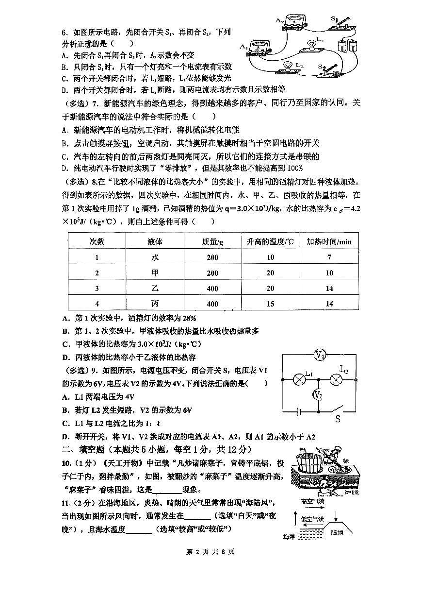 辽宁省沈阳市第四十三中学教育集团2025-2026学年第一学期九年级物理期中试卷（无答案）第2页