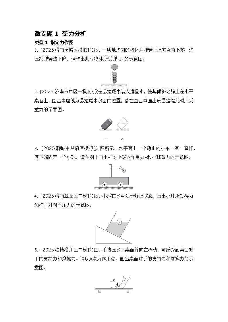 微专题1 受力分析 练习 2026年中考物理一轮复习（山东）第1页