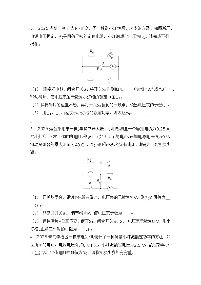 微专题8 多种方法测电阻 练习 2026年中考物理一轮复习（山东）第2页