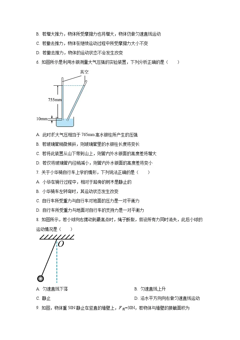 山东省济宁市微山县2024-2025学年八年级下学期月考物理试卷（学生版）第2页